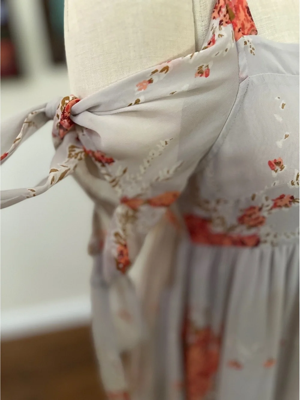 Free People Tied for You Lilac Gray Floral Coral Airy Maxi Dress Size S